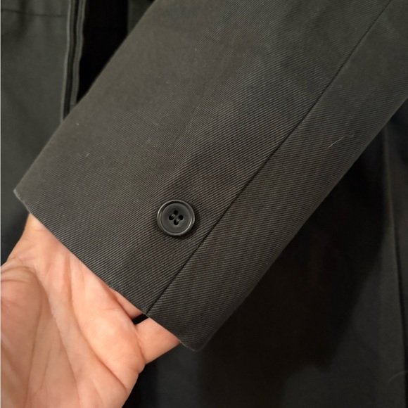 Barneys New York Made in Italy Black Long Streamlined Cotton Coat. Pockets - Picture 4 of 16